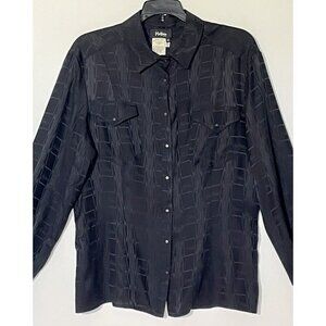 Vintage Claude Montana Black 100% Silk Logo Snap Shirt Blouse -Made in Italy